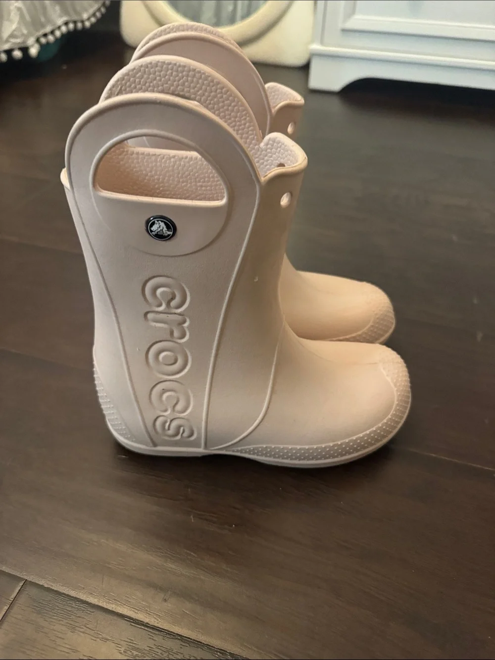 CROCS Kids Blush Pink Handle Rain Boots